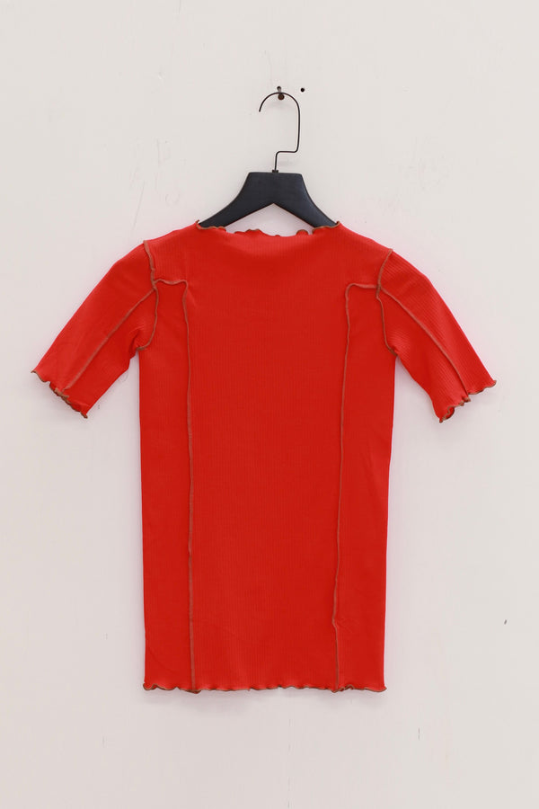 BASERANGE ruffled ribbed cotton T-shirt BAS-TTO3-RB-SU25-MY RED (BROWN) TTO3-RB-000